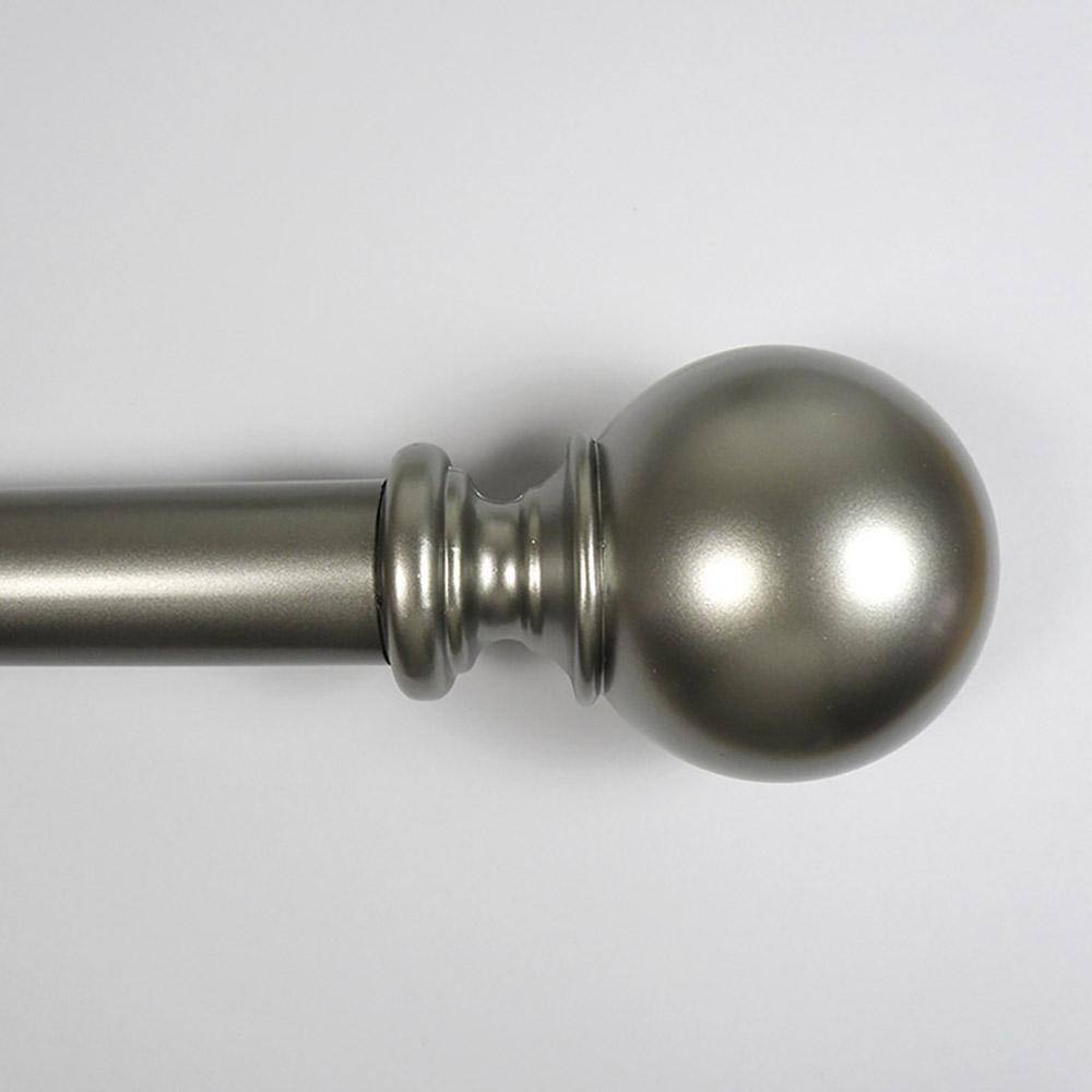36 in. 66 in. 1 in Dia. Single Curtain Rod in Pewter with Ball Finial