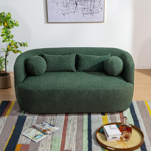 KINWELL 68 in. W Green Boucle Upholstered 2-Seats Loveseat with Pillows