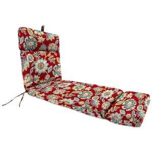 72 in. x 22 in. Daelyn Cherry Red Floral Rectangular French Edge Outdoor Chaise Lounge Cushion with Ties and Hanger Loop