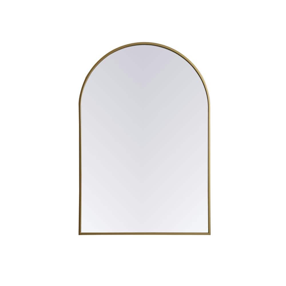 Simply Living 27 in. W x 40 in. H Arch Metal Framed Brass Mirror
