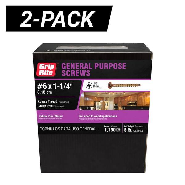 2-Pack #6 x 1-1/4 in. #2 Phillips Bugle Head Coarse Thread Gold Screws (10 lbs. Box / 2380-Piece)