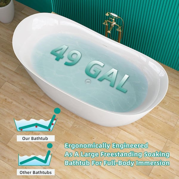Zeafive Van 55 in. x 27.5 in. Acrylic Freestanding Soaking Bathtub