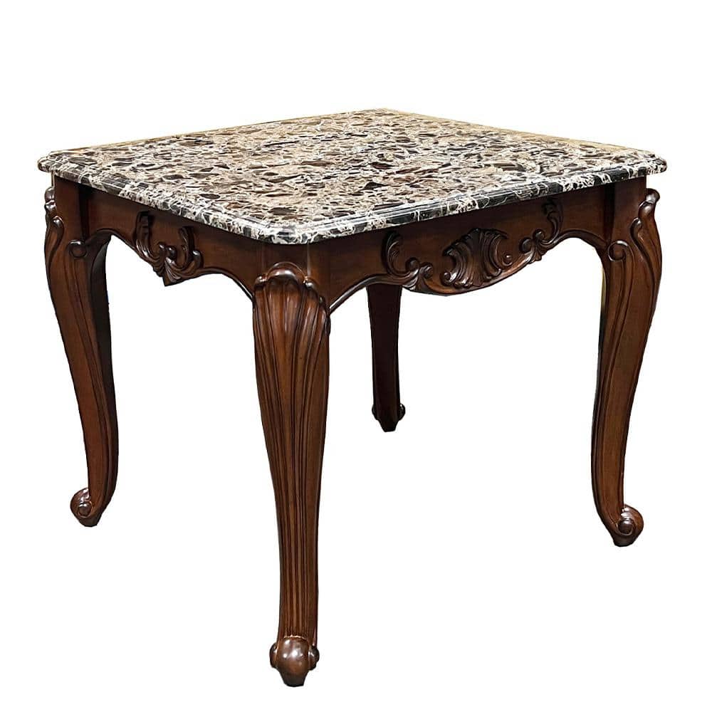 Nayla Cherry Finish Marble Top Rectangular End Table
