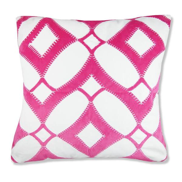 Unbranded Velvet Fuchsia Geometric Polyester 20 in. x 20 in. Throw Pillow