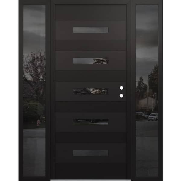 D9 64 in. x 80 in. Black P Left-Hand/Inswing Mirrored Glass Black/Black 2 Sidelite Steel Prehung Front Door
