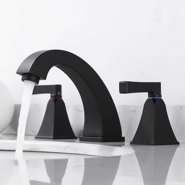 8 in. Widespread Deck Mounted Double-Handle Bathroom Faucet with Pop-up Drain Assembly in Matte Black