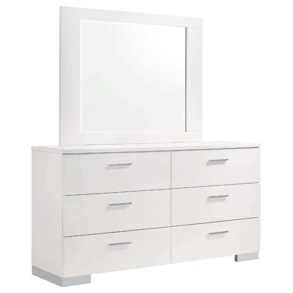 Sok White and Silver 6 Drawer 17.75 in. Dresser with Mirror