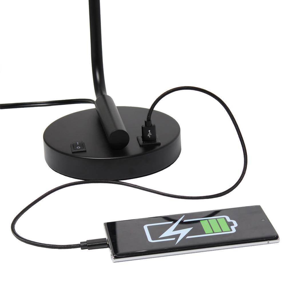 Black Iron Industrial Desk Lamp with USB Port and Glass Shade