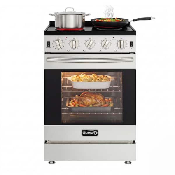 24 in. 4 Burner Elements Slide-In Electric Range Oven with Front Controls and Glass Top, 240-Volt in Stainless-Steel