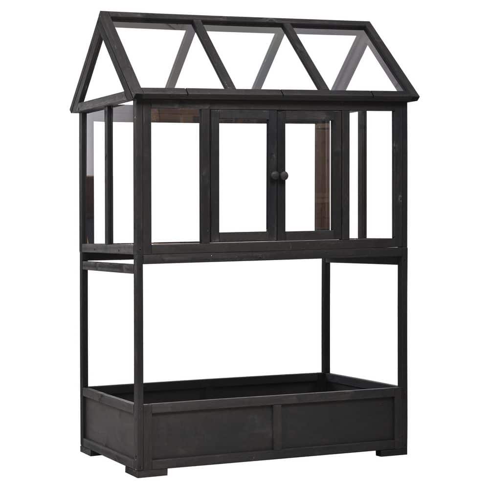 Black 47.2 in. W x 23.6 in. D x 70 in. H Garden Wood Portable Greenhouse wi