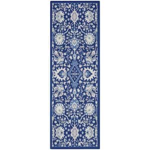 Whimsical Navy Multicolor 2 ft. x 6 ft. All-Over Design Traditional Kitchen Runner Area Rug
