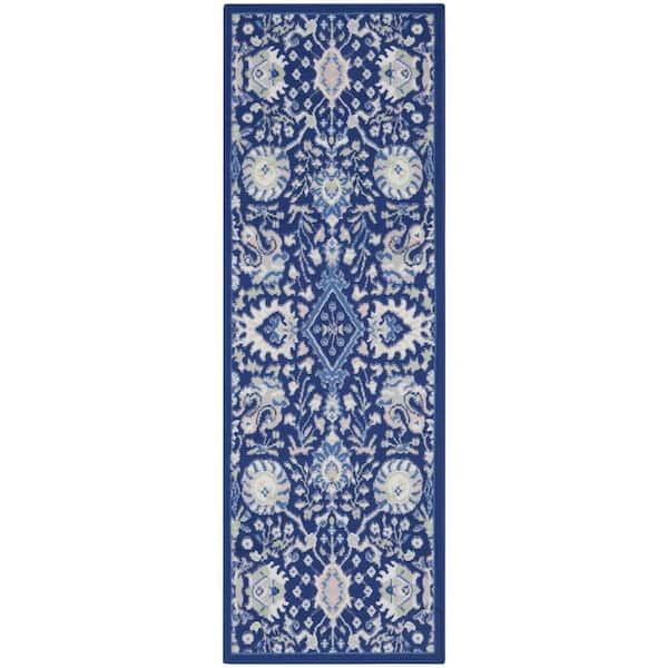 Nourison Whimsical Navy Multicolor 2 ft. x 6 ft. All-Over Design Traditional Kitchen Runner Area Rug