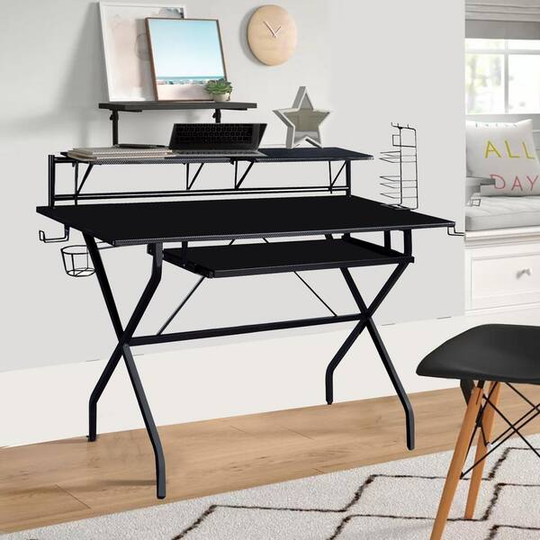 Benjara 37 in. H x 24 in. W Black Tubular Metal Frame Computer