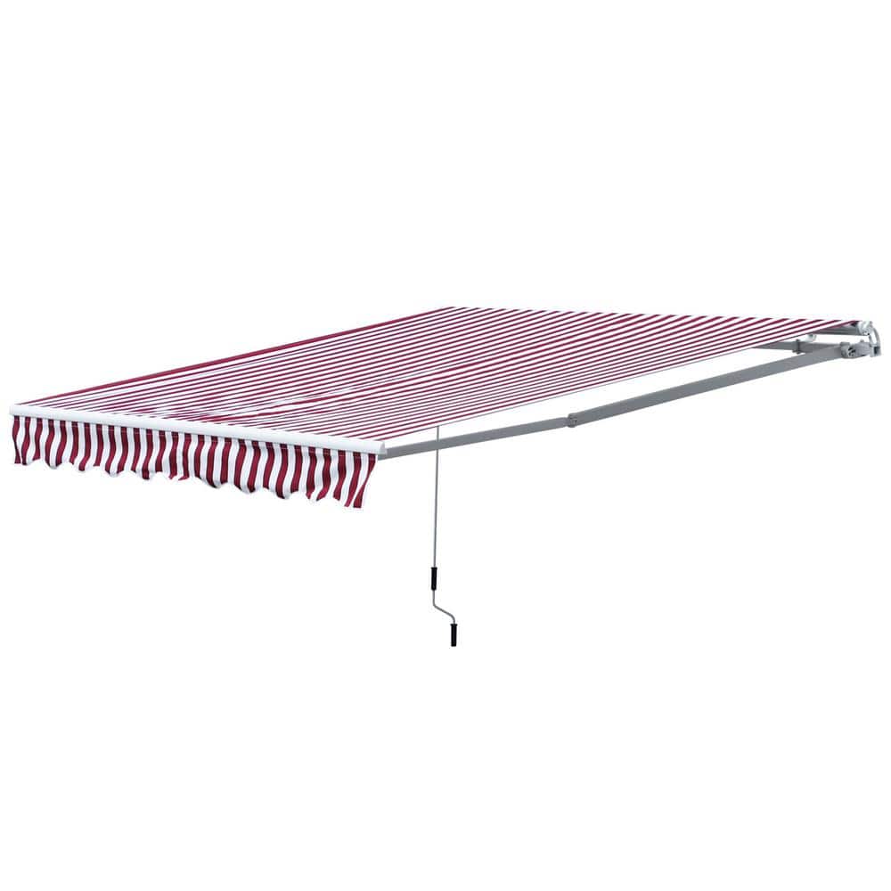 Wine Red Striped 10' x 8' Retractable Patio Awning with Aluminum Frame