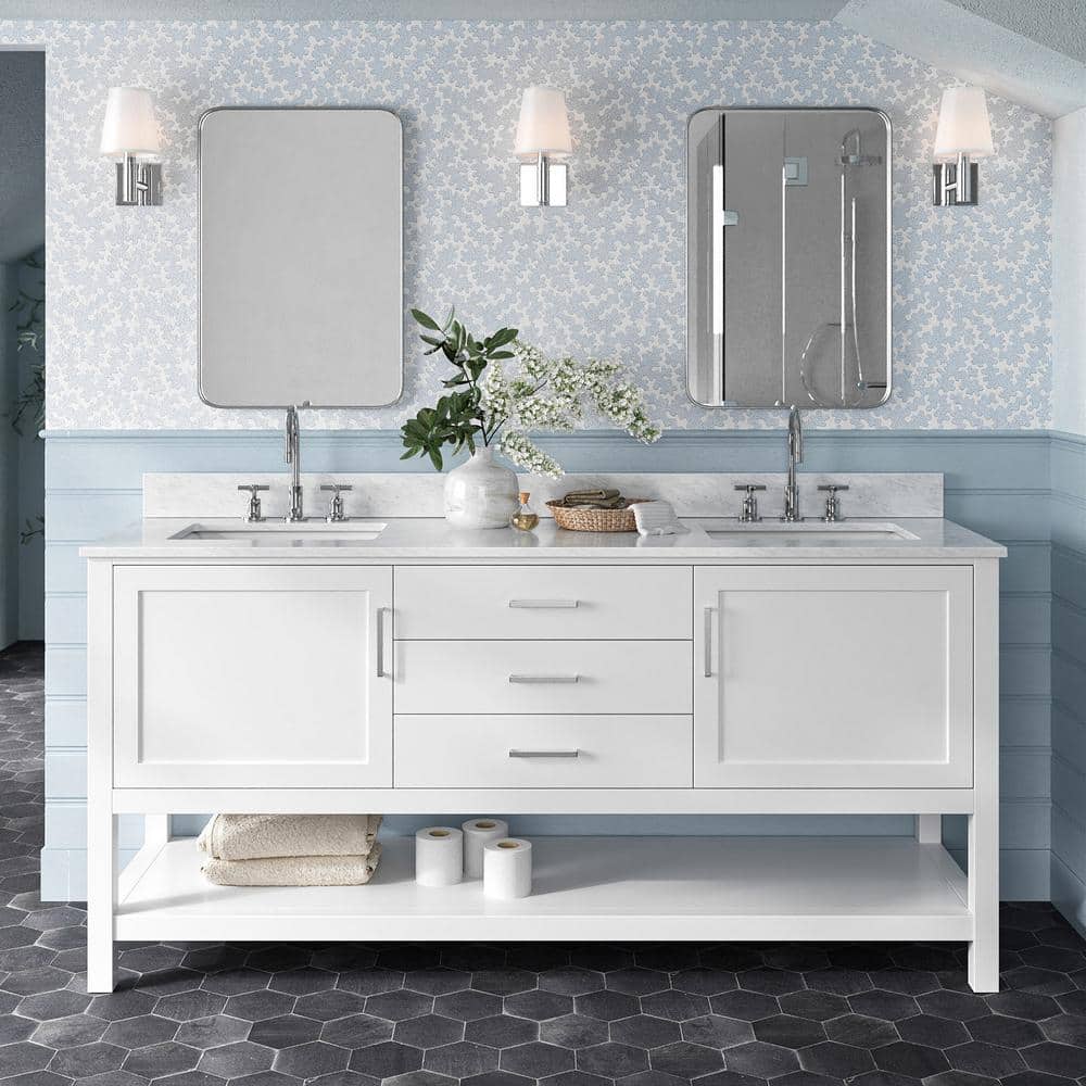 Bayhill 73'' White Double Vanity with Carrara Marble Top