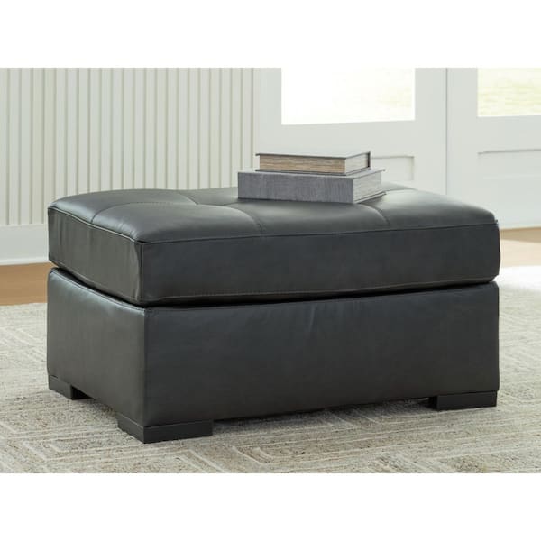 Signature DESIGN BY ASHLEY Brindley Pier Black Leather Rectangle Cocktail Medium Ottoman