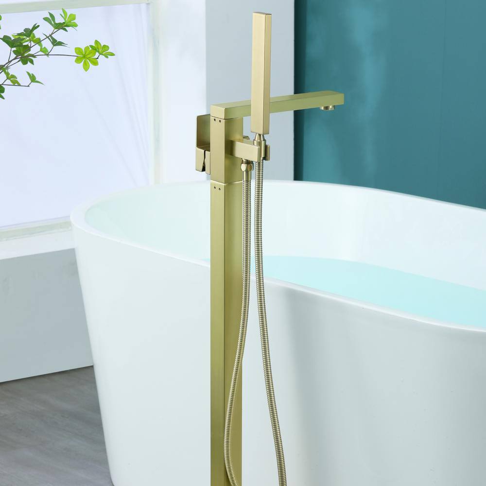Brushed Gold Stainless Steel Freestanding Tub Faucet with Hand Shower