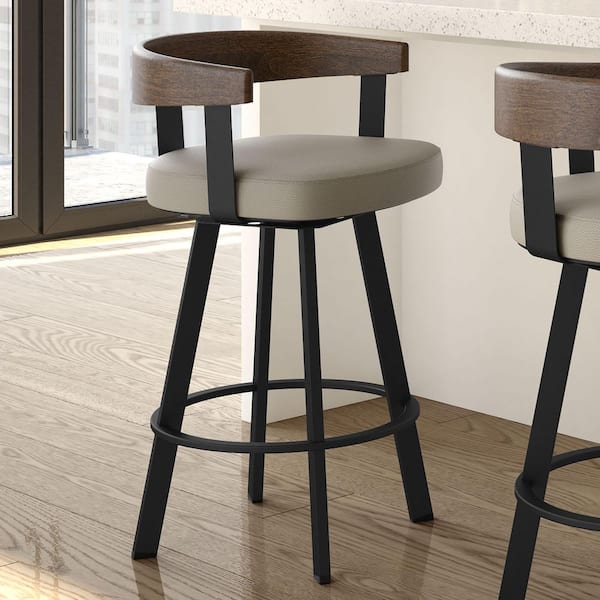 Lars 26 in. Beige Faux Leather / Black Metal / Brown Wood Swivel Counter Stool