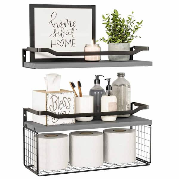 StyleWell Natural Wood Floating Wall Shelves with Rattan Caning Detail (Set  of 2) 20MJE2133 - The Home Depot