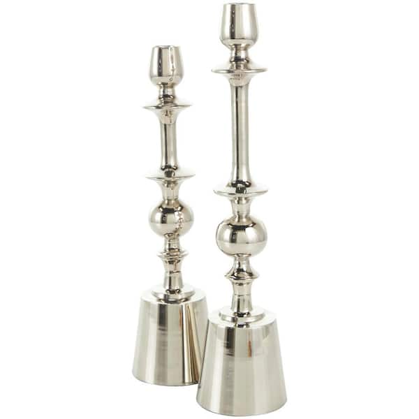 Litton Lane Silver Aluminum Candle Holder (Set of 2)