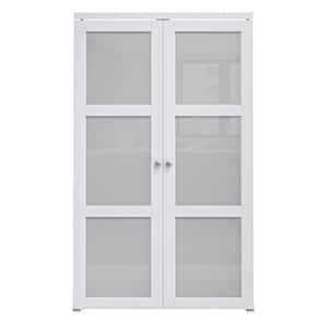 ARK DESIGN 24 in. x 80 in. 3-Lite Frosted Glass Solid Core White ...
