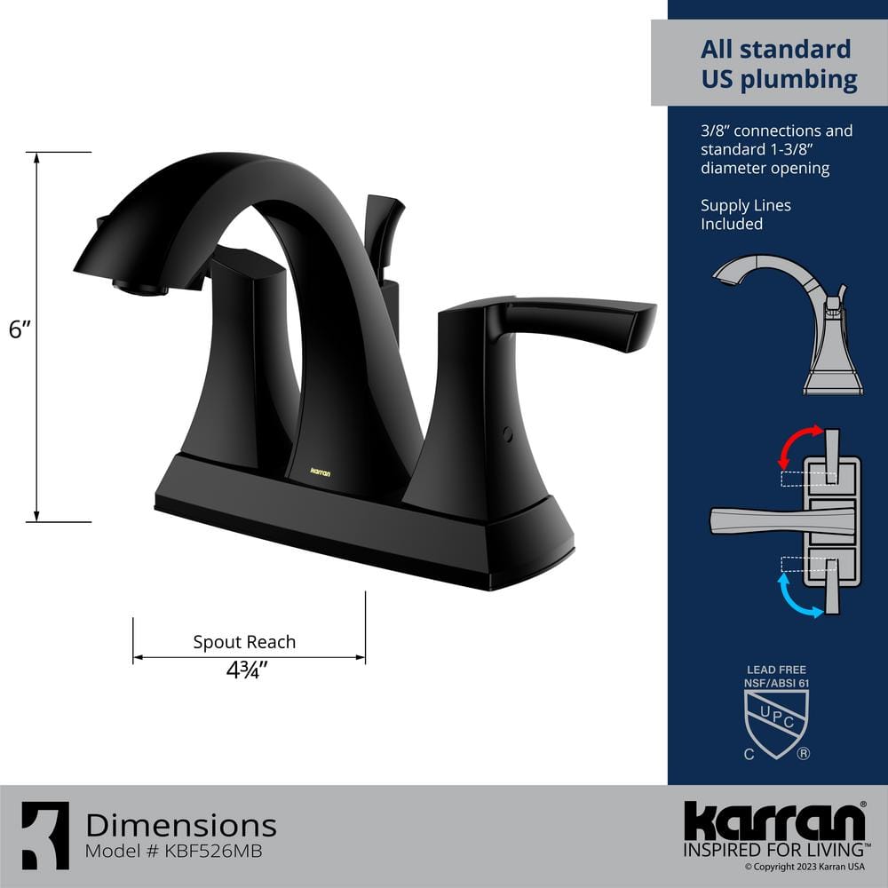 Matte Black Brass 2-Handle Centerset Bathroom Faucet