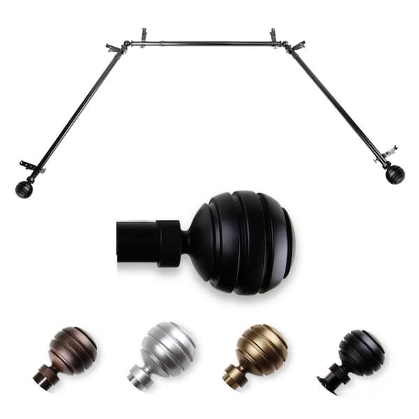 EMOH 13/16" Dia Adjustable 20"-36", 38"-72" Bay Window Curtain Rod with Ysabel Finials in Black