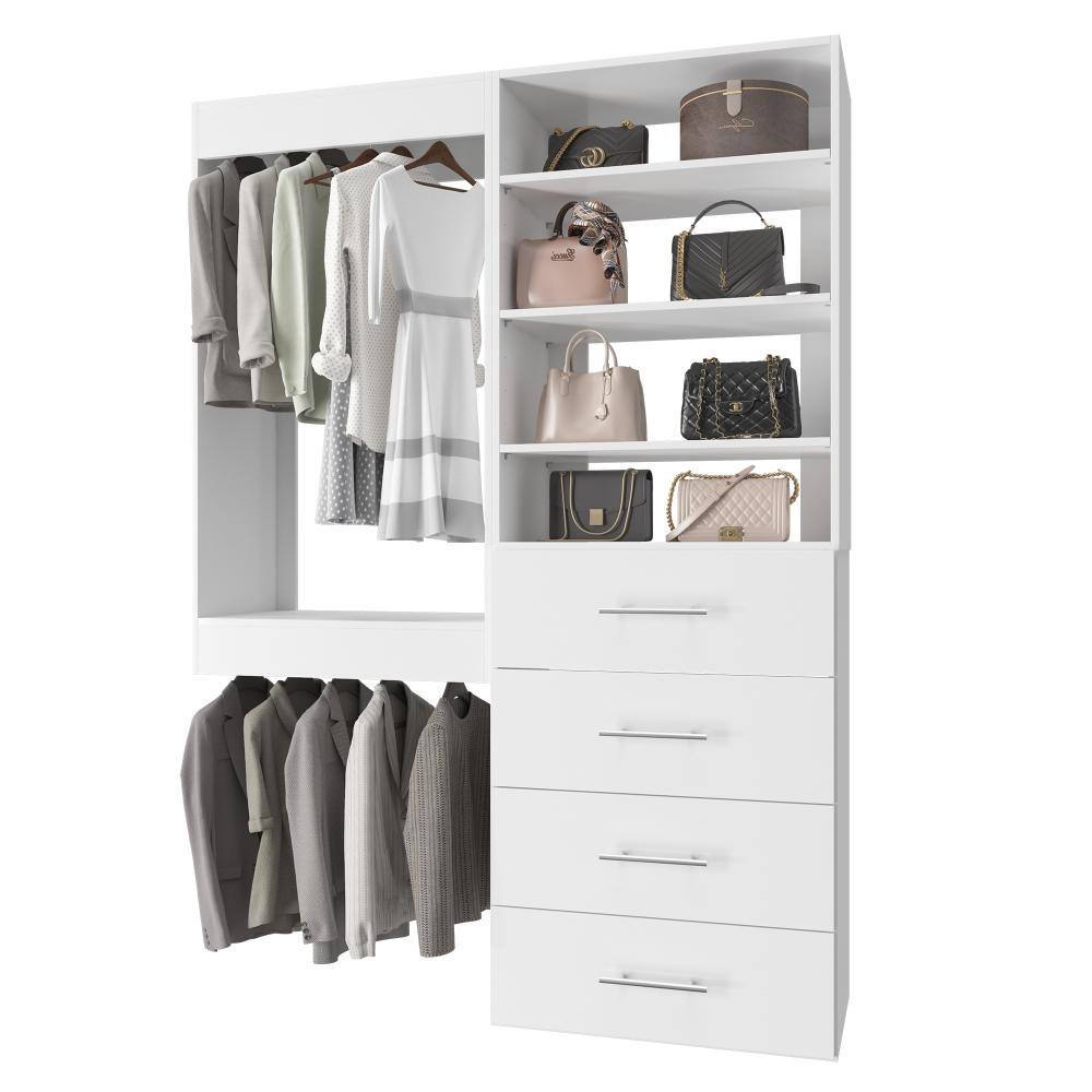 46 in W White Modular Closet System Wood Closet Organizer Storage Unit for Clothes Shoes Handbags and Accessories