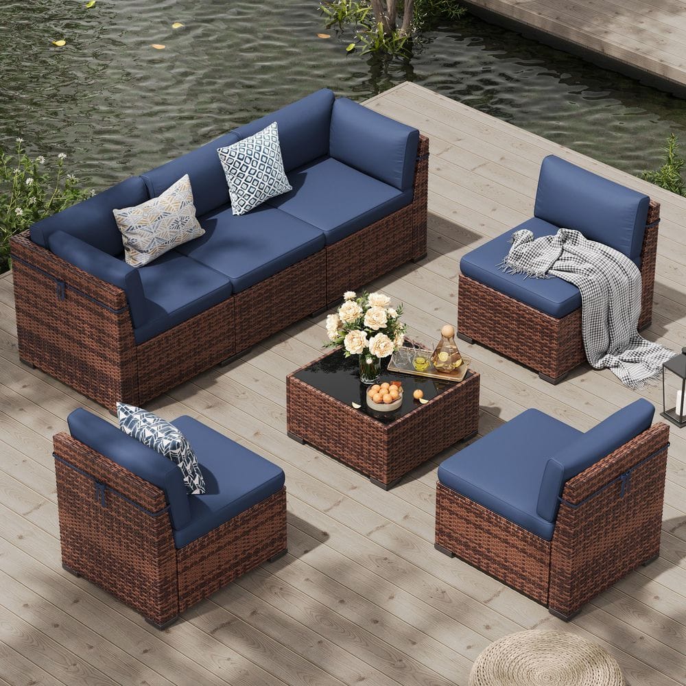 7-Pieces Brown Wicker Patio Conversation Set with Gray Cushions price history on PriceWatchPro