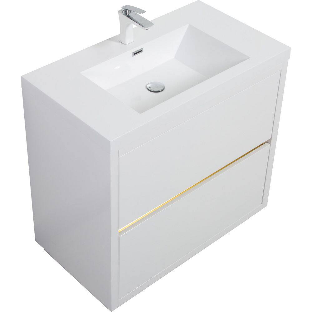 35.43 in. Single Sink Freestanding Glossy White Bath Vanity with White Resin Top Assembled price history on PriceWatchPro