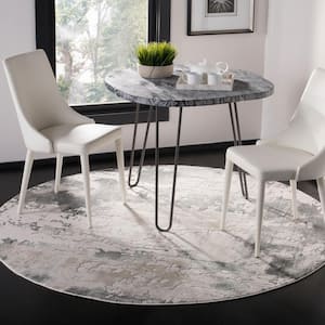 Vogue Beige/Charcoal 7 ft. x 7 ft. Round Gradient Distressed Area Rug