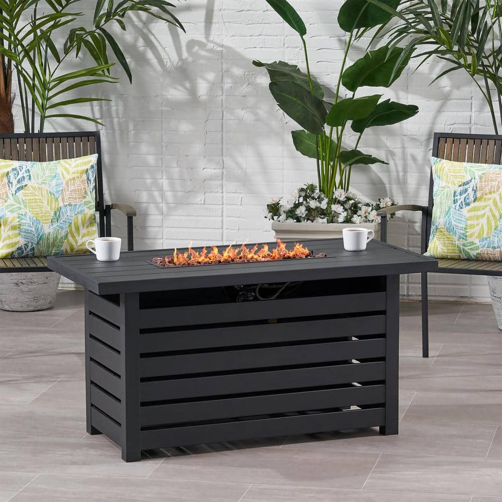 48 in. L x 23 in. W Rectangular Iron Outdoor Propane Fire Pit Table, Black