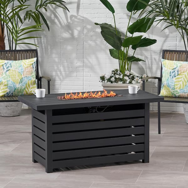 Unbranded 48 in. L x 23 in. W Rectangular Iron Outdoor Propane Fire Pit Table, Black