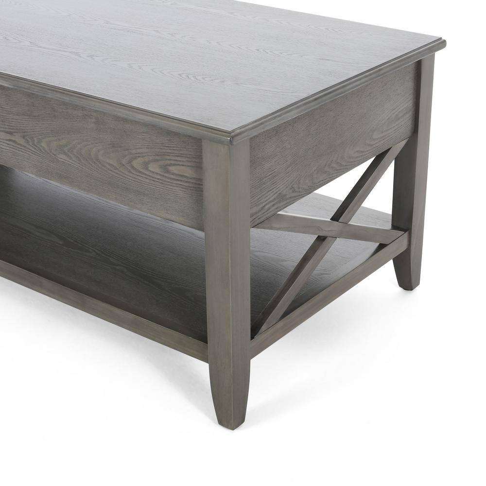 Gray Rectangular Wood Lift-Top Coffee Table with Storage