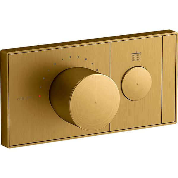 KOHLER Anthem 1-Outlet Thermostatic Valve Control Panel with Recessed Push-Button in Vibrant Brushed Moderne Brass