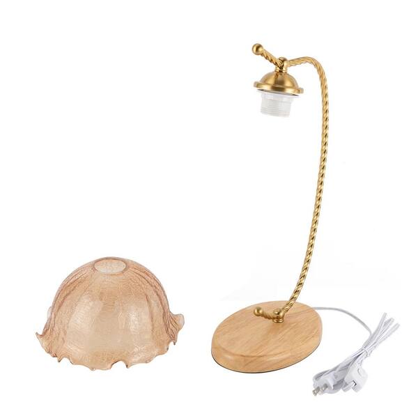 OUKANING 17.7 in. 1-Light Wood and Gold Retro Flower-Shaped Table