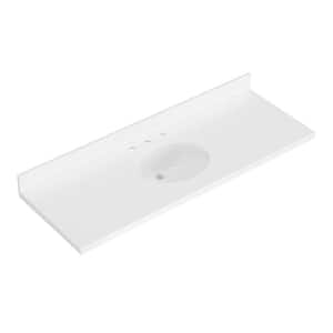 61 in. W x 22 in. D in Pure White Quartz with 1.5 in Thick Milter Edge with White Round Single Sink Vanity Top in White