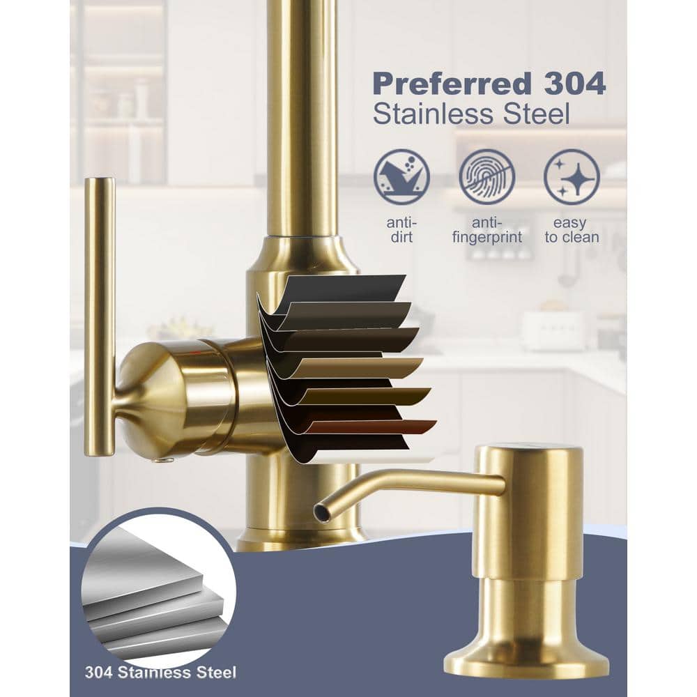 Gold Stainless Steel Pull Down Kitchen Faucet with Soap Dispenser