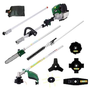 9 in. 1 Green Multi-Functional Trimming Tool, 38CC 4 stroke Garden Tool System with Gas Pole Saw, Hedge/Grass Trimmer
