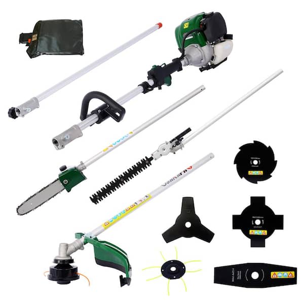 Sudzendf 9 in. 1 Green Multi-Functional Trimming Tool, 38CC 4 stroke Garden Tool System with Gas Pole Saw, Hedge/Grass Trimmer