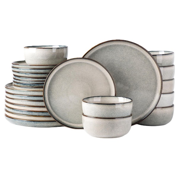 24-Piece Green Wheat Reactive Glaze Ceramic Dinnerware Sets Scratch Resistant Dishes Dishwasher Microwave Safe Set for 8