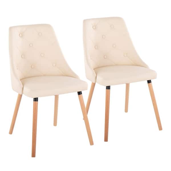 Lumisource Giovanni Cream Faux Leather and Natural Wood Side Chair with Tapered Wood Legs (Set of 2)
