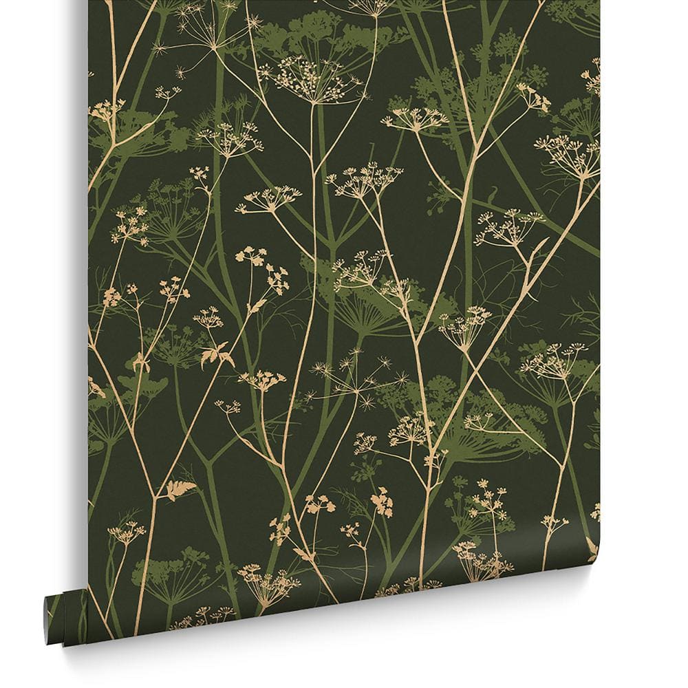Sage and Gold Wild Chervil Floral Wallpaper Roll