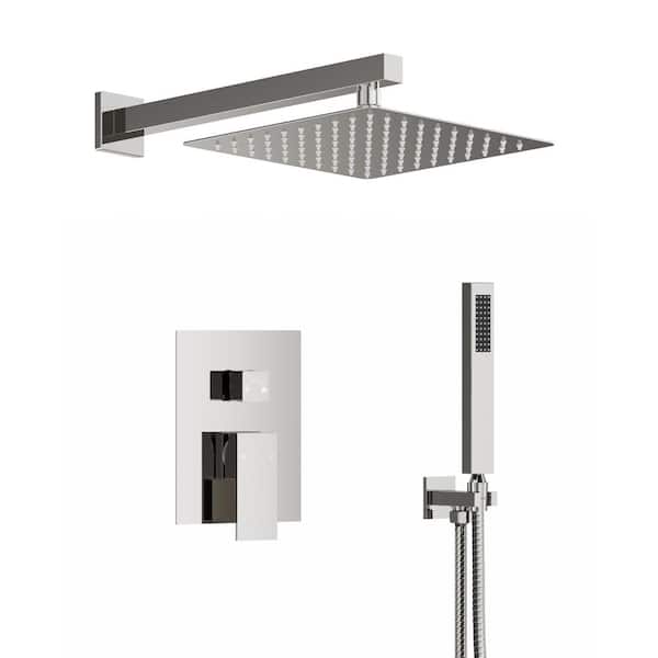 YAWWALK Double Handle 2-Spray Shower Faucet 10 in. Square Shower Head 2.5 GPM with High Pressure in. Chrome (Valve Included)