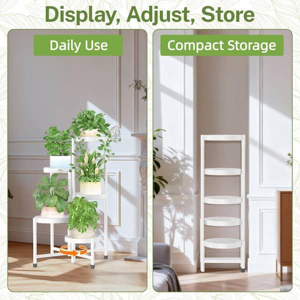 OGETFUUR White Metal 5 Tier Plant Stand Indoor Outdoor, Folding