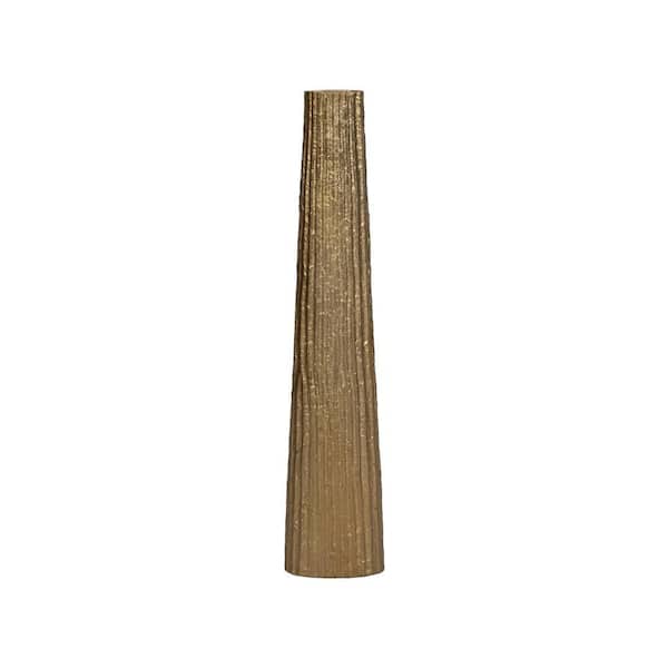 35 in. Gold Metal Cylinder Ribbed Textured Finish Floor Vase