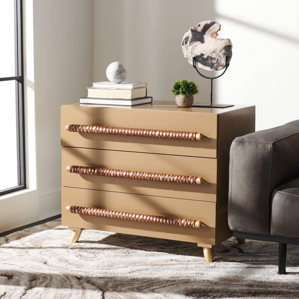 Raquel Light Brown and Gold 3-Drawer Chest