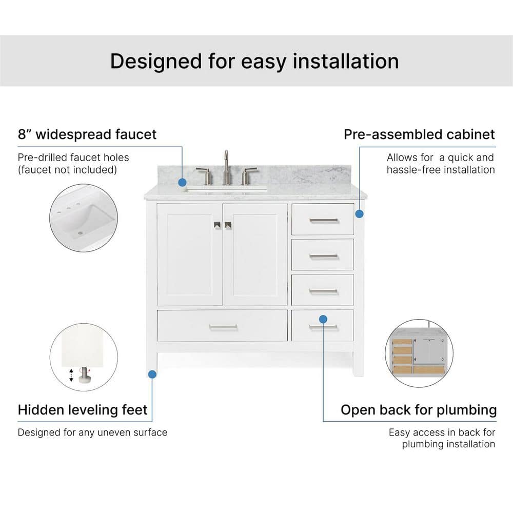 Cambridge 43" White Marble Top Single Basin Vanity Set