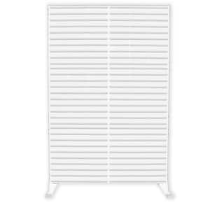 74 in. H x 47 in. W White Metal Privacy Screen Decorative Outdoor Divider with Stand for Patio Balcony (Horizontal Slat)