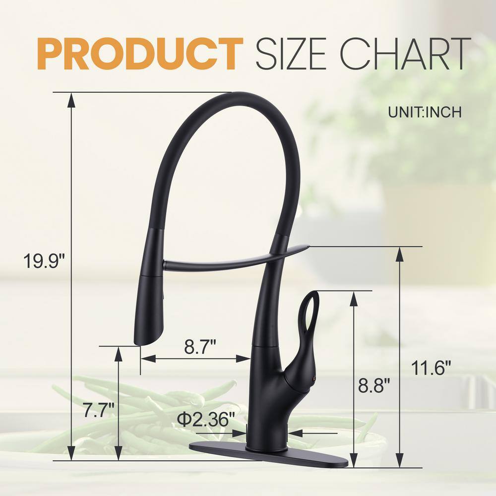 Matte Black Single-Handle Pull-Out Kitchen Faucet with Deckplate